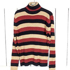 90s vintage fitted striped ribbed turtle neck long sleeve sweater top